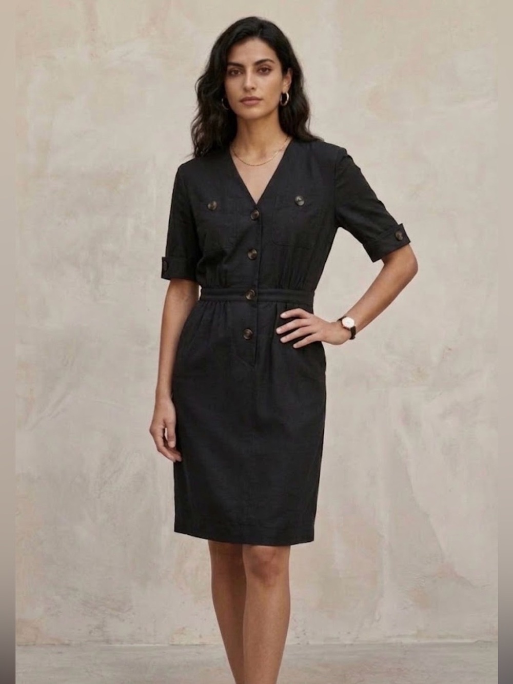 Vintage Les Copains V-Neck Linen Dress
